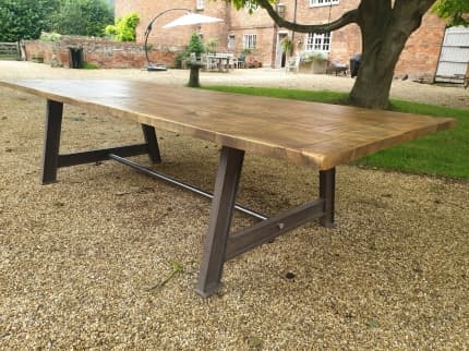 Industrial Dining Table with A-Frame Steel Girder Base